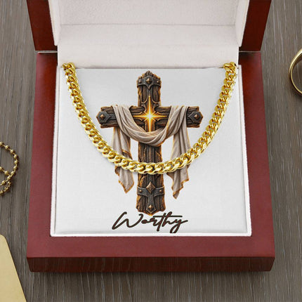 Worthy Cross Easter Drape | Christian Cuban Link Chain Necklace | His Word