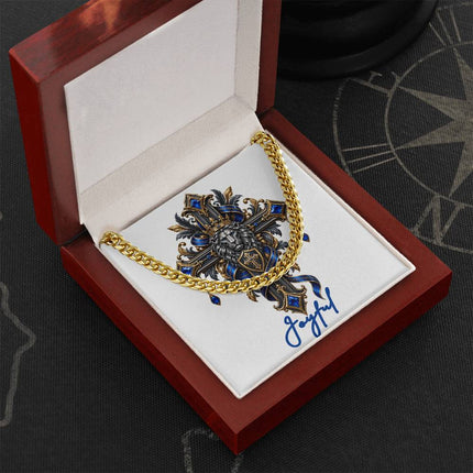 Joyful Cross Lion | Christian Cuban Link Chain Necklace | His Word