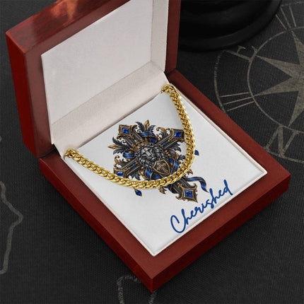 Cherished Cross Lion | Christian Cuban Link Chain Necklace | His Word
