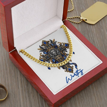 Worthy Cross Lion | Christian Cuban Link Chain Necklace | His Word