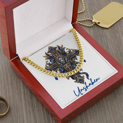 Unshaken Cross Lion | Christian Cuban Link Chain Necklace | His Word