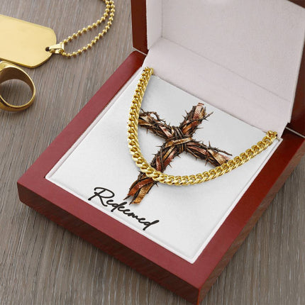 Redeemed Cross and Thorns | Christian Cuban Link Chain Necklace | His Word