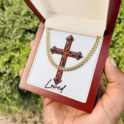Loved Cross Victory Over Death | Christian Cuban Link Chain Necklace | His Word