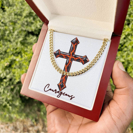 Courageous Cross Victory Over Death | Christian Cuban Link Chain Necklace | His Word