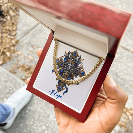 Hope Cross Lion | Christian Cuban Link Chain Necklace | His Word