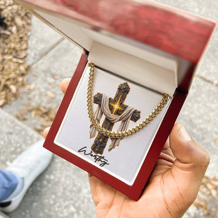 Worthy Cross Easter Drape | Christian Cuban Link Chain Necklace | His Word
