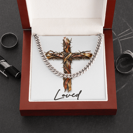 Loved Cross and Thorns | Christian Cuban Link Chain Necklace | His Word
