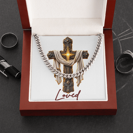 Loved Cross Easter Drape | Christian Cuban Link Chain Necklace | His Word