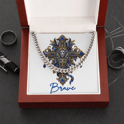 Brave Cross Lion | Christian Cuban Link Chain Necklace | His Word