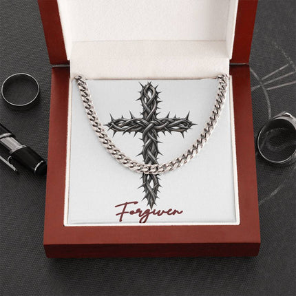 Forgiven Cross With Vine | Christian Cuban Link Chain Necklace | His Word