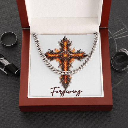 Forgiving Cross Internal Flames | Christian Cuban Link Chain Necklace | His Word