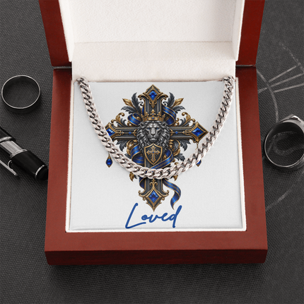 Loved Cross Lion | Christian Cuban Link Chain Necklace | His Word