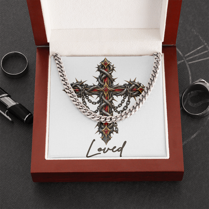 Loved Cross Crown of Thorns | Christian Cuban Link Chain Necklace | His Word