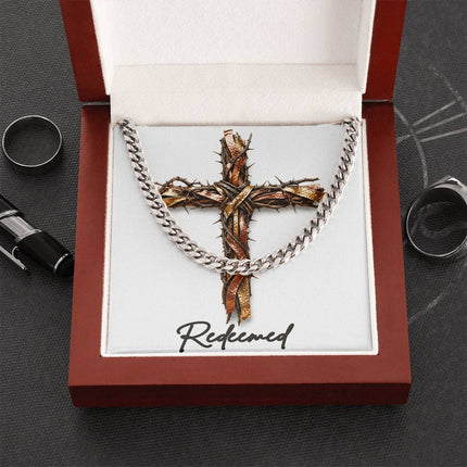Redeemed Cross and Thorns | Christian Cuban Link Chain Necklace | His Word