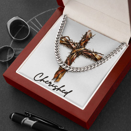 Cherished Cross and Thorns | Christian Cuban Link Chain Necklace | His Word