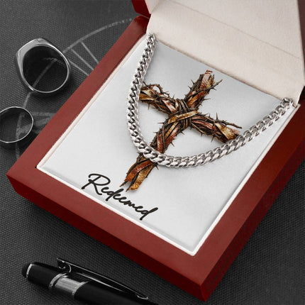 Redeemed Cross and Thorns | Christian Cuban Link Chain Necklace | His Word
