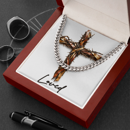 Loved Cross and Thorns | Christian Cuban Link Chain Necklace | His Word