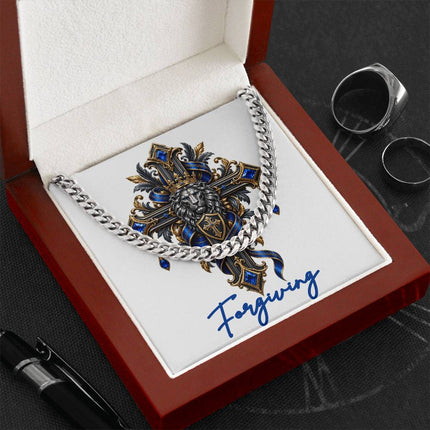 Forgiving Cross Lion | Christian Cuban Link Chain Necklace | His Word