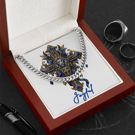 Joyful Cross Lion | Christian Cuban Link Chain Necklace | His Word