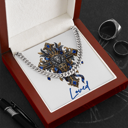 Loved Cross Lion | Christian Cuban Link Chain Necklace | His Word