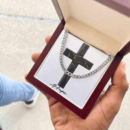 Hope Cross Beauty in Brokenness | Christian Cuban Link Chain Necklace | His Word
