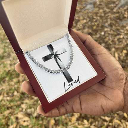 Loved Cross Black Metal | Christian Cuban Link Chain Necklace | His Word