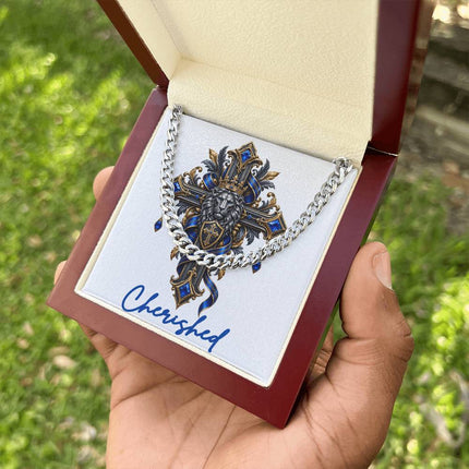 Cherished Cross Lion | Christian Cuban Link Chain Necklace | His Word