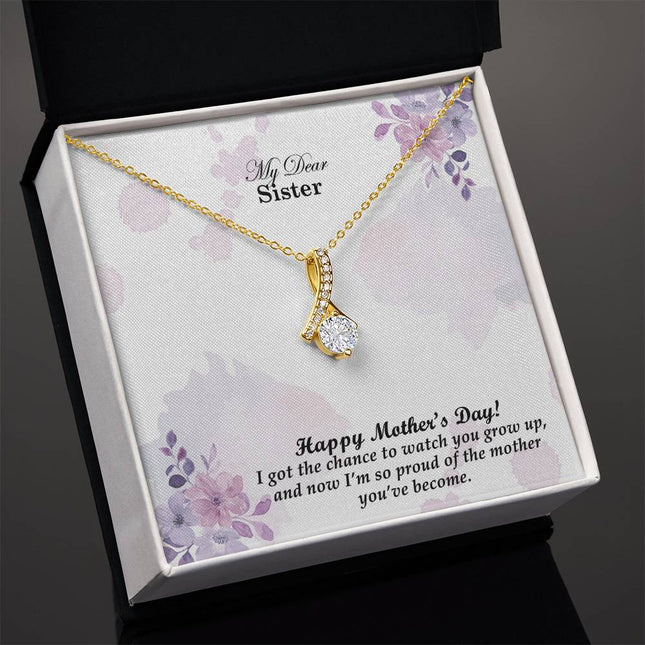 Christian alluring beauty necklace with "My Dear Sister Happy Mother's Day Gift" message — modern Mother's Day gift for sister, in luxury gift box