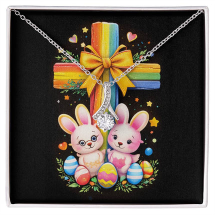 Rainbow Cross Bunnies | Christian Alluring Beauty Necklace | Gift for Kids