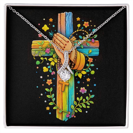 Rainbow Cross Praying Hands | Christian Alluring Beauty Necklace  | Gift for Kids