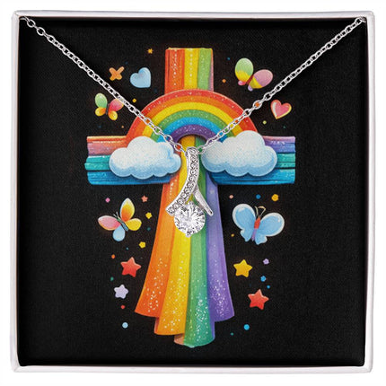 Rainbow Cross Butterfly | Christian Alluring Beauty Necklace | Gift for Kids