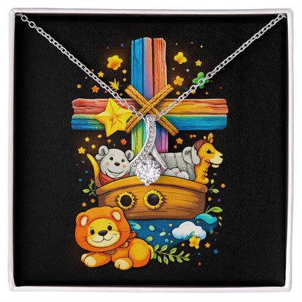 Rainbow Cross Noahs Ark | Christian Alluring Beauty Necklace | Gift for Kids
