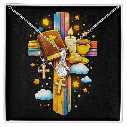Rainbow Cross Bible And Cross | Christian Alluring Beauty Necklace | Gift for Kids