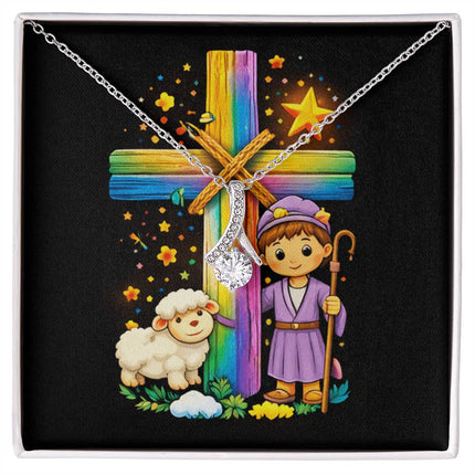 Rainbow Cross Little Shepherd | Christian Alluring Beauty Necklace | Gift for Kids