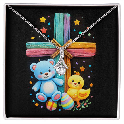 Rainbow Cross Teddy Bear | Christian Alluring Beauty Necklace | Gift for Kids