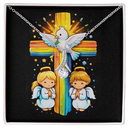 Rainbow Cross Angels And Dove | Christian Alluring Beauty Necklace | Gift for Kids