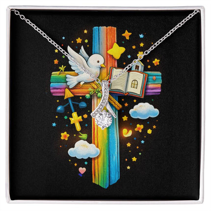 Rainbow Cross Open Bible | Christian Alluring Beauty Necklace | Gift for Kids