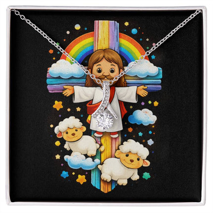 Rainbow Cross Jesus And Lamb | Christian Alluring Beauty Necklace | Gift for Kids