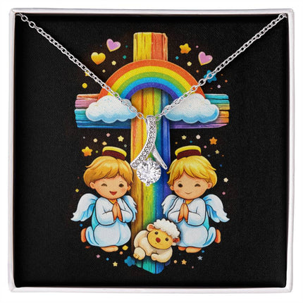 Rainbow Cross Cherub Angels | Christian Alluring Beauty Necklace | Gift for Kids