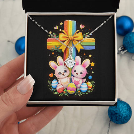 Rainbow Cross Bunnies | Christian Alluring Beauty Necklace | Gift for Kids