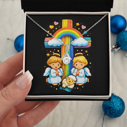 Rainbow Cross Cherub Angels | Christian Alluring Beauty Necklace | Gift for Kids