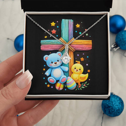 Rainbow Cross Teddy Bear | Christian Alluring Beauty Necklace | Gift for Kids