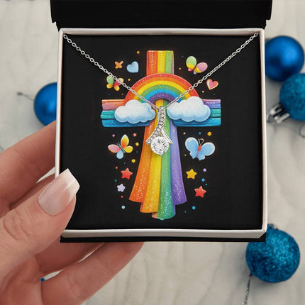 Rainbow Cross Butterfly | Christian Alluring Beauty Necklace | Gift for Kids