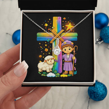Rainbow Cross Little Shepherd | Christian Alluring Beauty Necklace | Gift for Kids