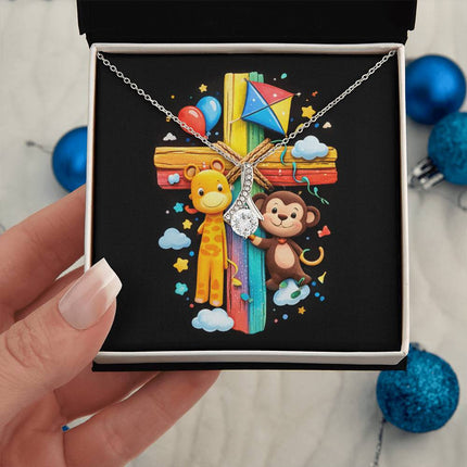 Rainbow Cross Jungle Animals | Christian Alluring Beauty Necklace | Gift for Kids