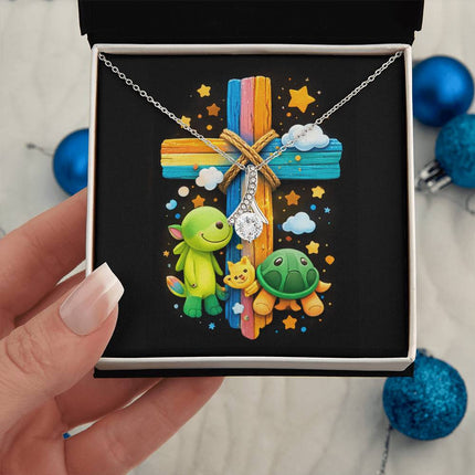 Rainbow Cross Turtle | Christian Alluring Beauty Necklace | Gift for Kids