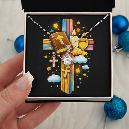 Rainbow Cross Bible And Cross | Christian Alluring Beauty Necklace | Gift for Kids
