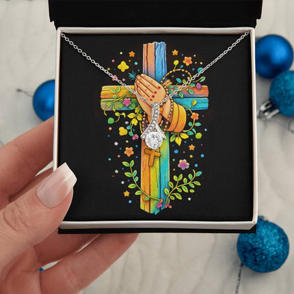 Rainbow Cross Praying Hands | Christian Alluring Beauty Necklace  | Gift for Kids
