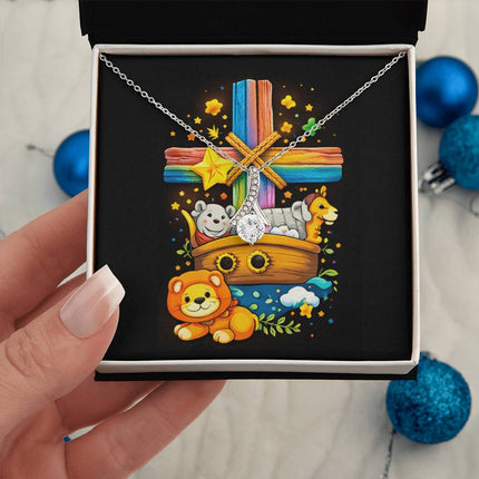 Rainbow Cross Noahs Ark | Christian Alluring Beauty Necklace | Gift for Kids