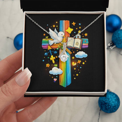 Rainbow Cross Open Bible | Christian Alluring Beauty Necklace | Gift for Kids
